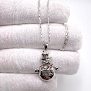 .925 Sterling Silver Snowman Necklace with Garnet Cz Accents